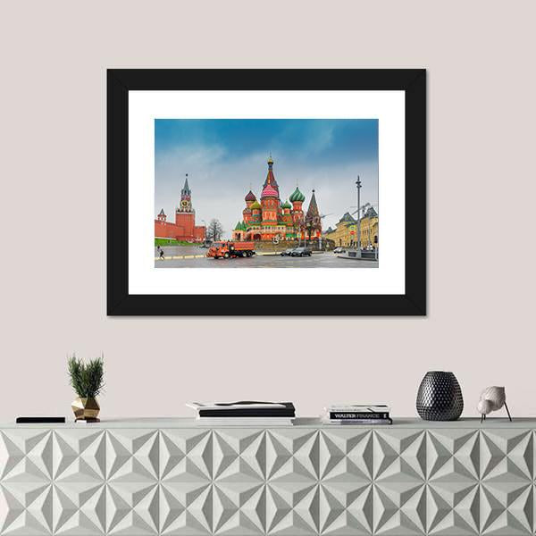 View Of Moscow Red Square Kremlin Towers Canvas Wall Art-1 Piece-Framed Print-30" x 20"-Tiaracle