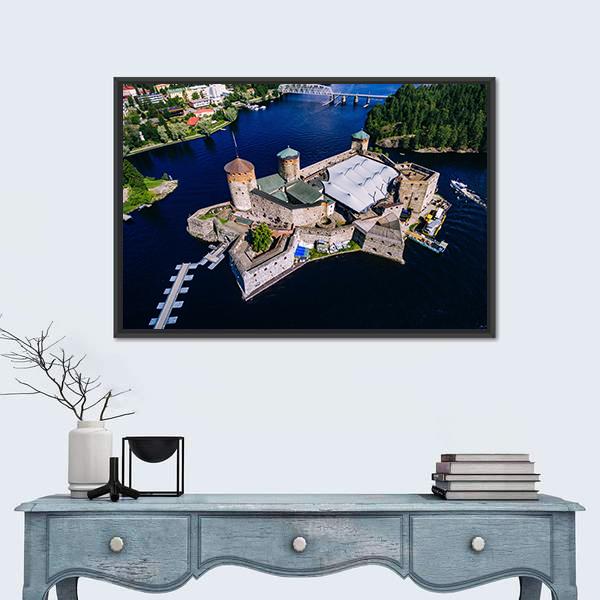 View Of Olavinlinna Medieval Castle Canvas Wall Art-1 Piece-Floating Frame-36" x 24"-Tiaracle