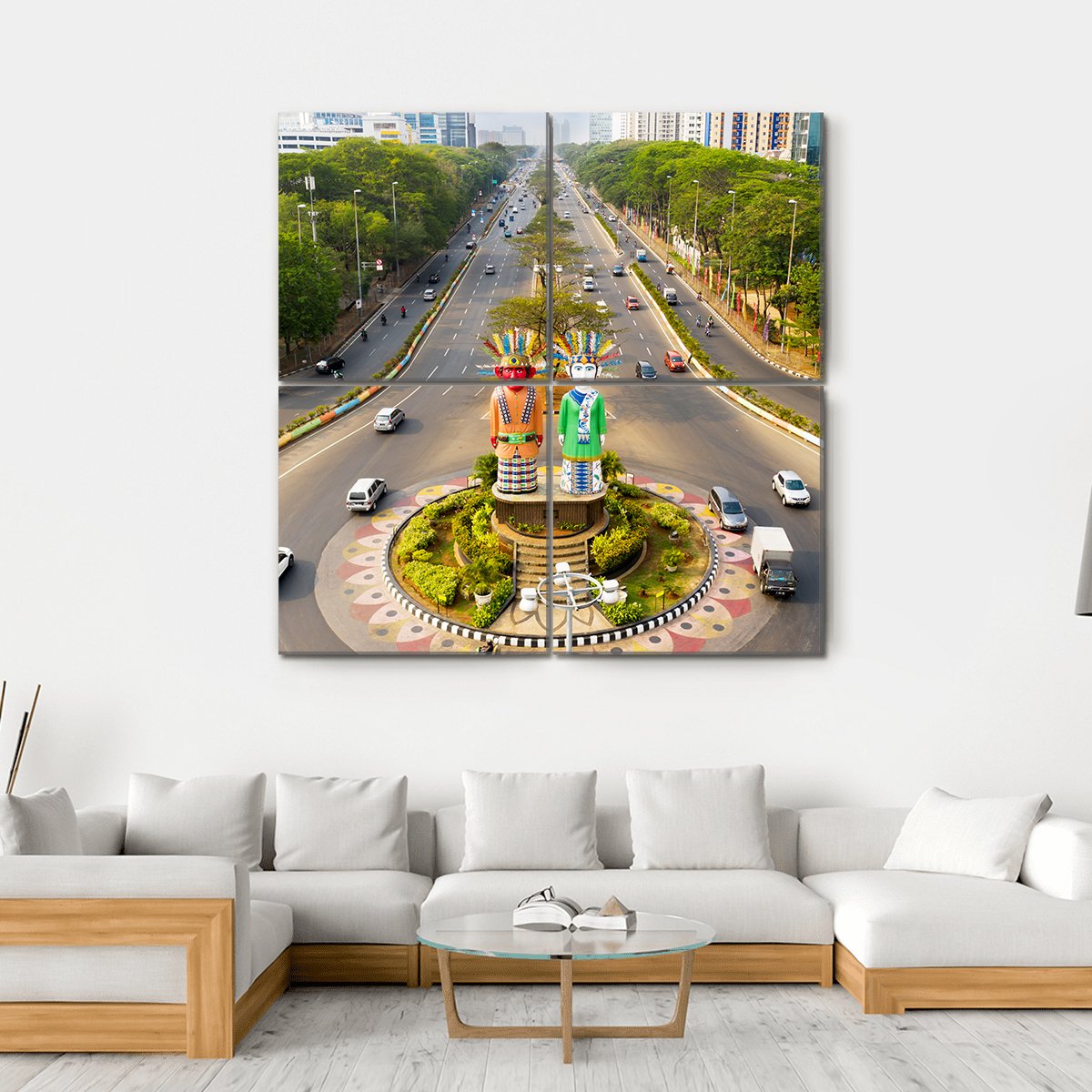 View Of Ondel-Ondel Monument Canvas Wall Art-4 Square-Gallery Wrap-17" x 17"-Tiaracle