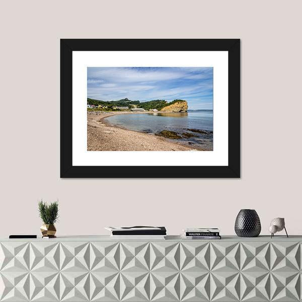 View Of Perce Village In Quebec Canada Canvas Wall Art-1 Piece-Framed Print-42" x 14"-Tiaracle