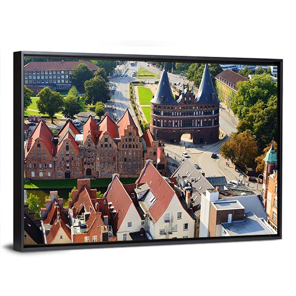 View Of Salzspeicher And Holstentor Gate In Lubeck Canvas Wall Art-5 Horizontal-Gallery Wrap-22" x 12"-Tiaracle