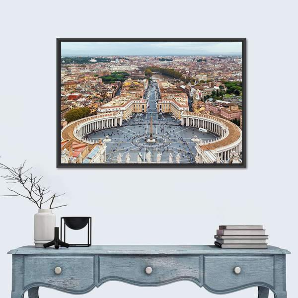 View Of St Peter Square In Rome Canvas Wall Art-1 Piece-Floating Frame-36" x 24"-Tiaracle