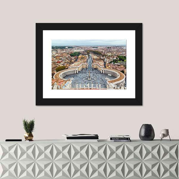 View Of St Peter Square In Rome Canvas Wall Art-1 Piece-Framed Print-30" x 20"-Tiaracle