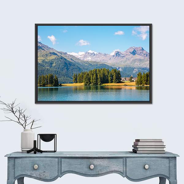 View Of The Azure Pond Champfer In Alpine Valley Canvas Wall Art-1 Piece-Floating Frame-36" x 24"-Tiaracle