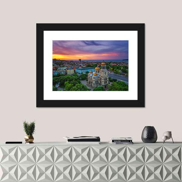 View Of The Cathedral Of Assumption In Varna Canvas Wall Art-1 Piece-Framed Print-30" x 20"-Tiaracle