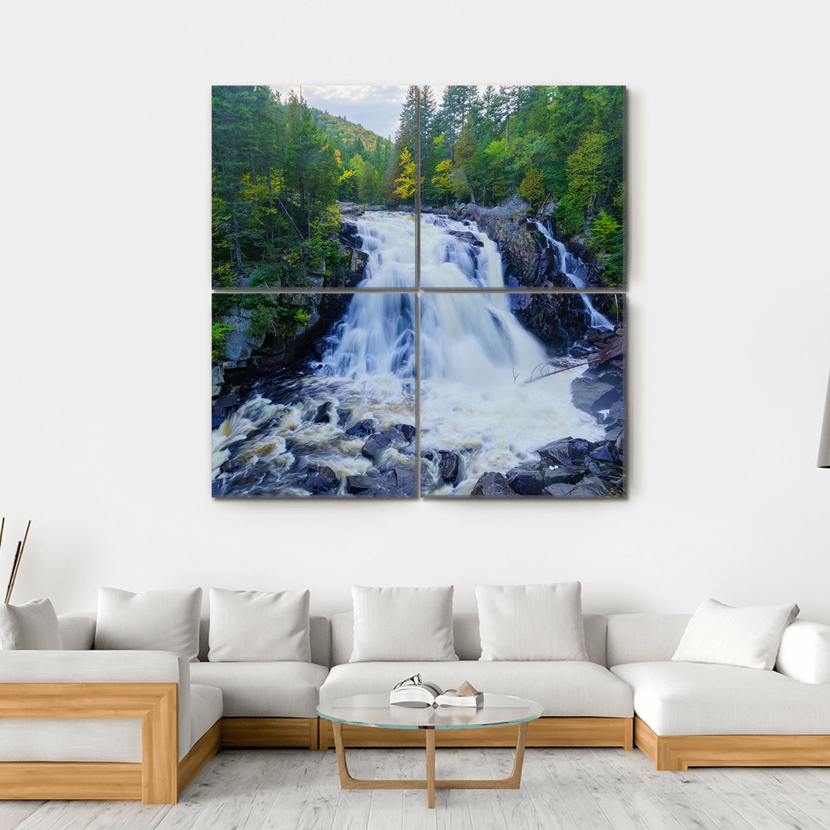 View Of The Diable Waterfall In Canada Canvas Wall Art-4 Square-Gallery Wrap-17" x 17"-Tiaracle