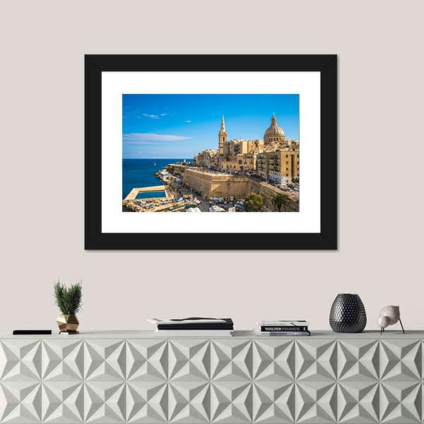 View Of Valletta City Canvas Wall Art-1 Piece-Framed Print-20" x 16"-Tiaracle