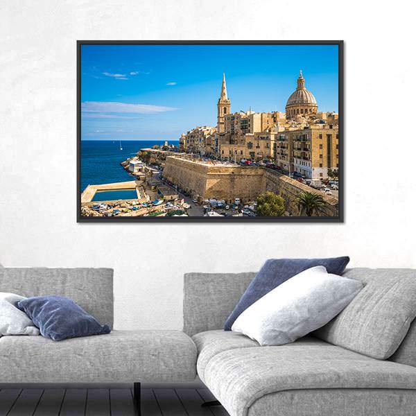 View Of Valletta City Canvas Wall Art-3 Horizontal-Gallery Wrap-25" x 16"-Tiaracle