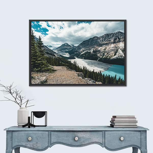 View Over Peyto Lake Canvas Wall Art-1 Piece-Floating Frame-36" x 24"-Tiaracle