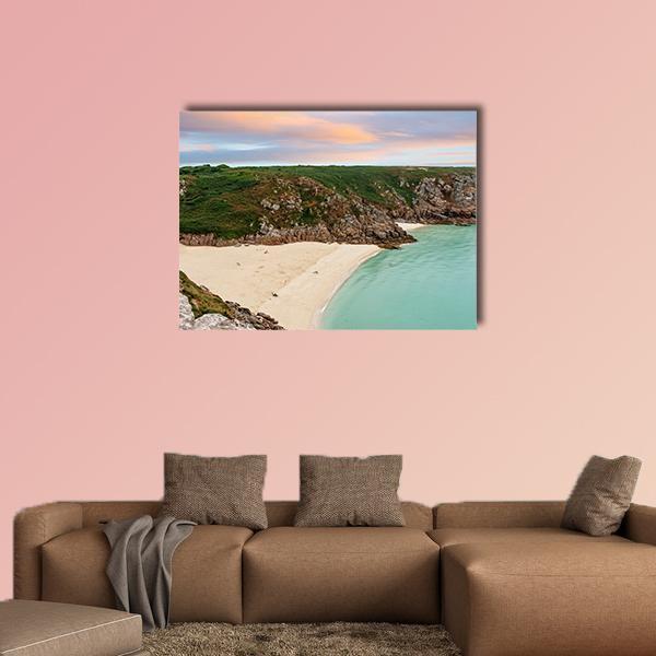 View Over Porthcurno Beach Canvas Wall Art-1 Piece-Gallery Wrap-36" x 24"-Tiaracle