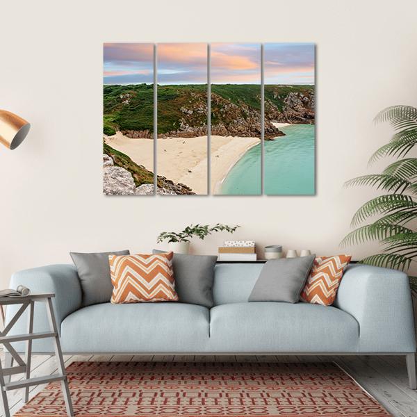 View Over Porthcurno Beach Canvas Wall Art-4 Horizontal-Gallery Wrap-34" x 24"-Tiaracle