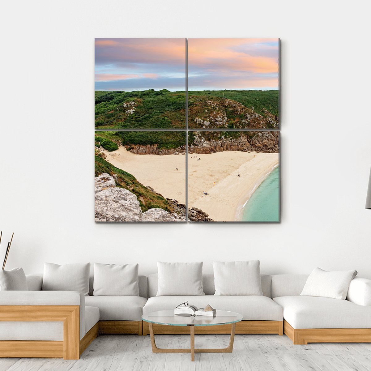 View Over Porthcurno Beach Canvas Wall Art-4 Square-Gallery Wrap-17" x 17"-Tiaracle
