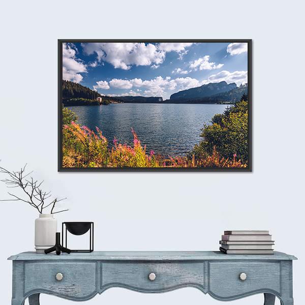 View To Bolboci Lake Canvas Wall Art-1 Piece-Floating Frame-36" x 24"-Tiaracle