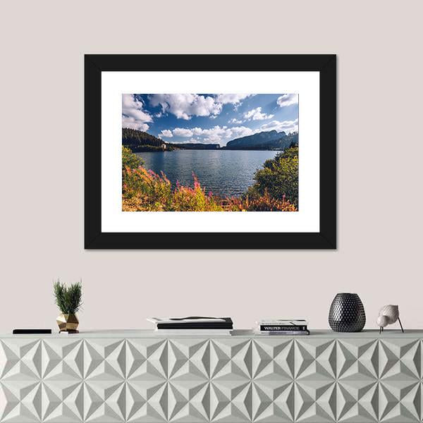 View To Bolboci Lake Canvas Wall Art-1 Piece-Framed Print-42" x 14"-Tiaracle