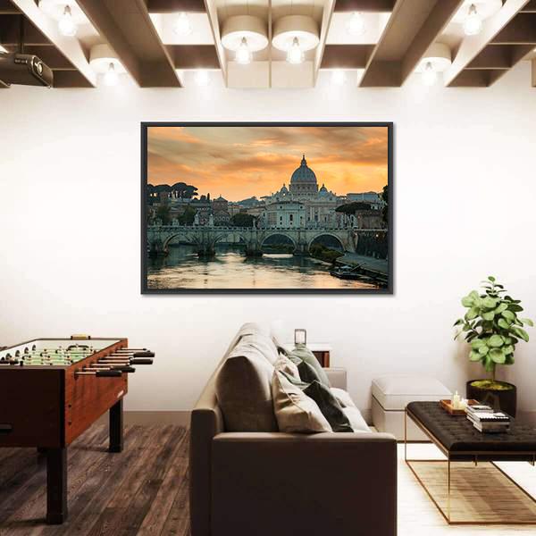View To Bridge And Vatican City At Sunset Canvas Wall Art-5 Horizontal-Gallery Wrap-22" x 12"-Tiaracle