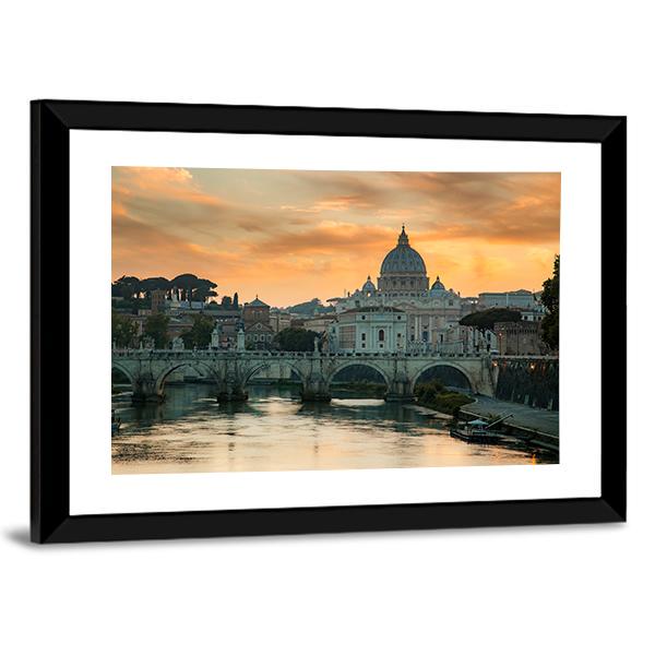 View To Bridge And Vatican City At Sunset Canvas Wall Art-5 Horizontal-Gallery Wrap-22" x 12"-Tiaracle