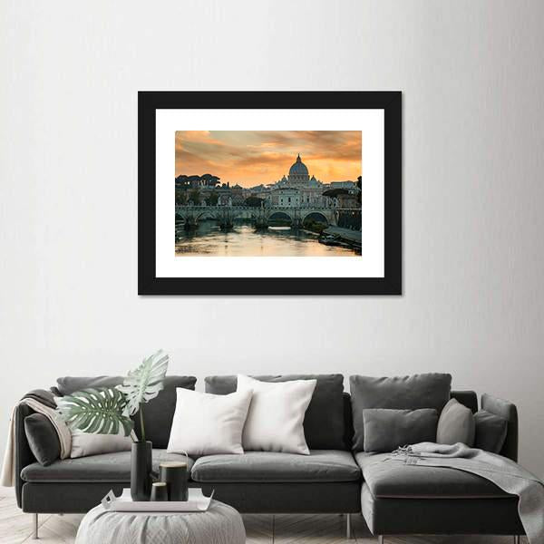 View To Bridge And Vatican City At Sunset Canvas Wall Art-5 Horizontal-Gallery Wrap-22" x 12"-Tiaracle