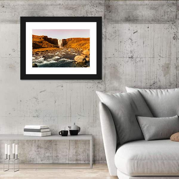 View To The Waterfall In Iceland Canvas Wall Art-5 Horizontal-Gallery Wrap-22" x 12"-Tiaracle