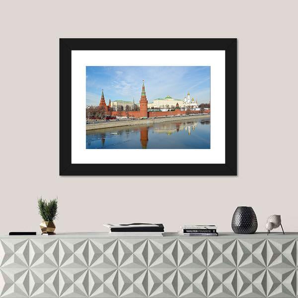 Views Of Moscow Kremlin And Kremlevskaya Embankment Canvas Wall Art-1 Piece-Framed Print-20" x 16"-Tiaracle