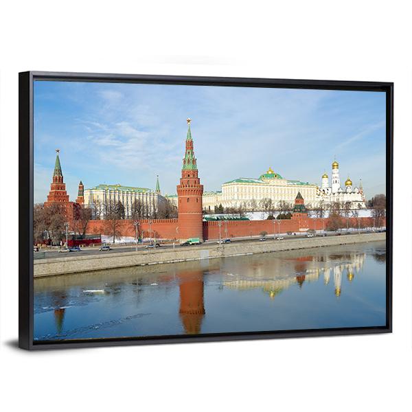 Views Of Moscow Kremlin And Kremlevskaya Embankment Canvas Wall Art-3 Horizontal-Gallery Wrap-25" x 16"-Tiaracle
