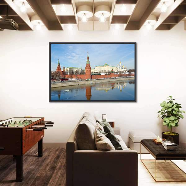 Views Of Moscow Kremlin And Kremlevskaya Embankment Canvas Wall Art-3 Horizontal-Gallery Wrap-25" x 16"-Tiaracle