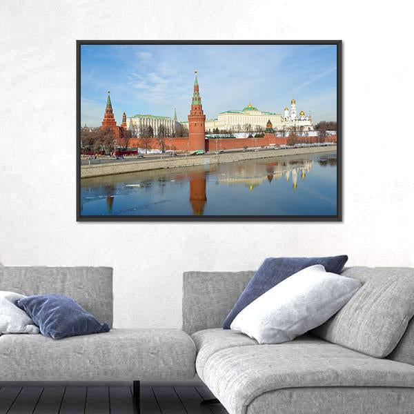 Views Of Moscow Kremlin And Kremlevskaya Embankment Canvas Wall Art-3 Horizontal-Gallery Wrap-25" x 16"-Tiaracle