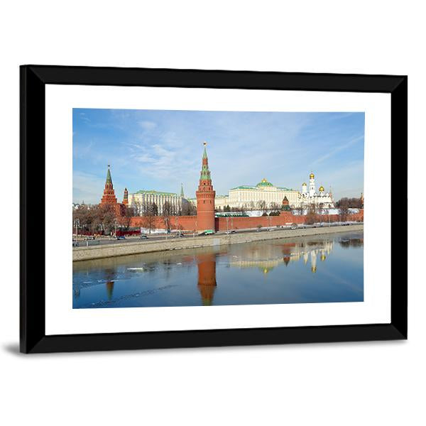 Views Of Moscow Kremlin And Kremlevskaya Embankment Canvas Wall Art-3 Horizontal-Gallery Wrap-25" x 16"-Tiaracle