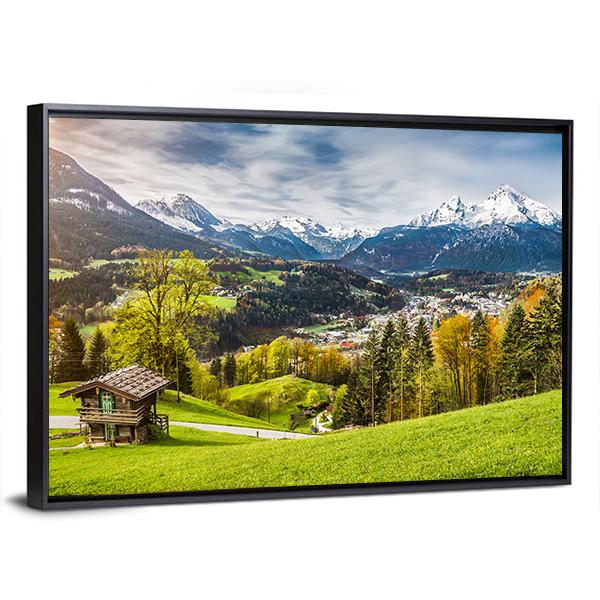Village In Bavarian Alps Canvas Wall Art-3 Horizontal-Gallery Wrap-25" x 16"-Tiaracle
