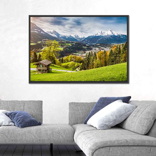 Village In Bavarian Alps Canvas Wall Art-3 Horizontal-Gallery Wrap-25" x 16"-Tiaracle
