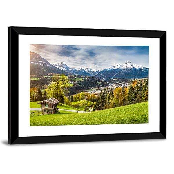 Village In Bavarian Alps Canvas Wall Art-3 Horizontal-Gallery Wrap-25" x 16"-Tiaracle