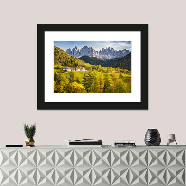 Village In Dolomites Canvas Wall Art-1 Piece-Framed Print-20" x 16"-Tiaracle