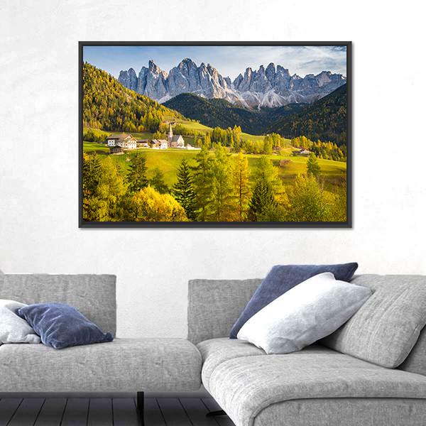 Village In Dolomites Canvas Wall Art-3 Horizontal-Gallery Wrap-25" x 16"-Tiaracle