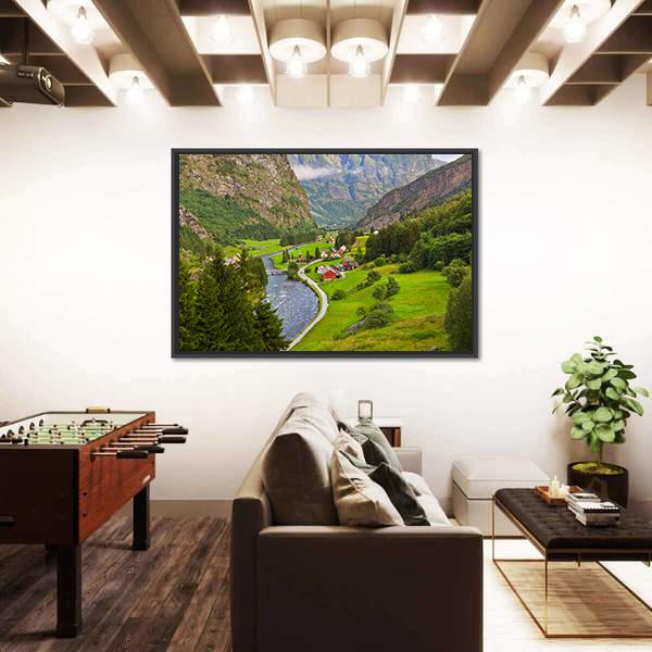 Village In Flam In Norway Canvas Wall Art-5 Horizontal-Gallery Wrap-22" x 12"-Tiaracle