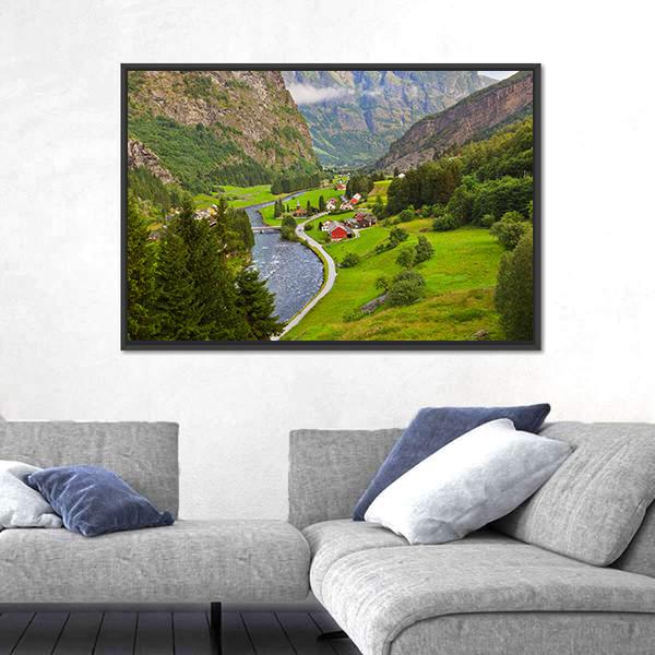 Village In Flam In Norway Canvas Wall Art-5 Horizontal-Gallery Wrap-22" x 12"-Tiaracle
