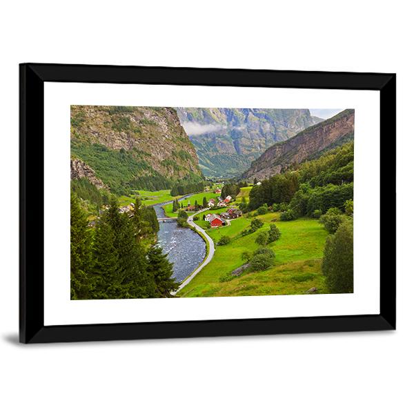 Village In Flam In Norway Canvas Wall Art-5 Horizontal-Gallery Wrap-22" x 12"-Tiaracle