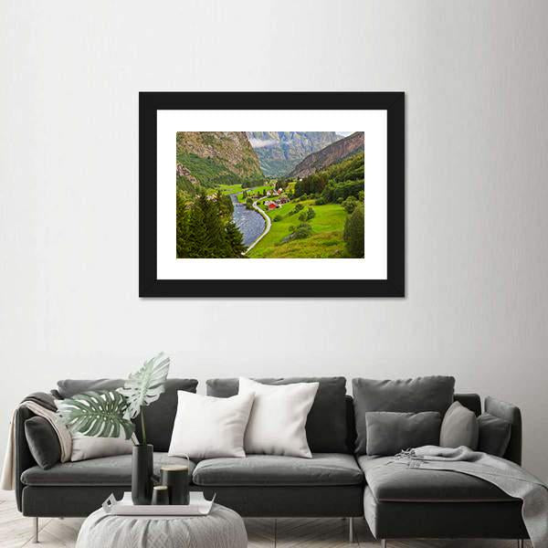 Village In Flam In Norway Canvas Wall Art-5 Horizontal-Gallery Wrap-22" x 12"-Tiaracle