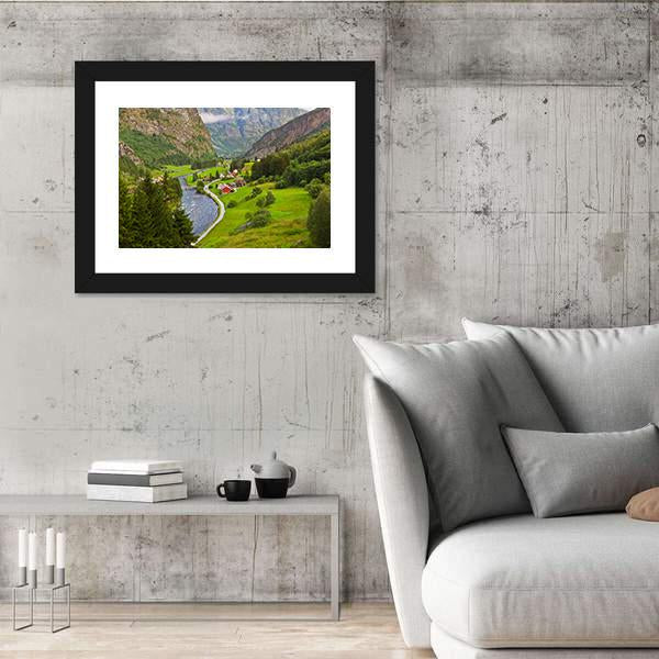 Village In Flam In Norway Canvas Wall Art-5 Horizontal-Gallery Wrap-22" x 12"-Tiaracle