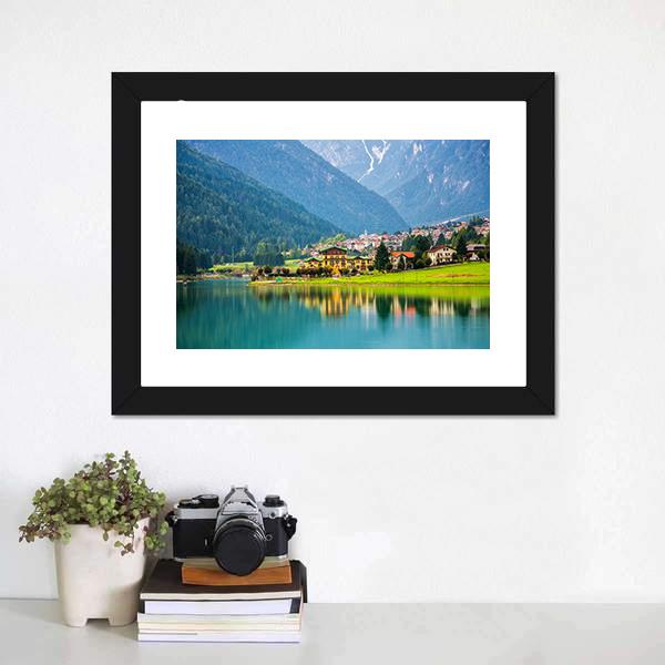 Village Near Lake Auronzo Canvas Wall Art-1 Piece-Framed Print-20" x 16"-Tiaracle