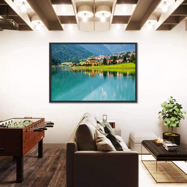 Village With Lake Auronzo Canvas Wall Art-3 Horizontal-Gallery Wrap-25" x 16"-Tiaracle