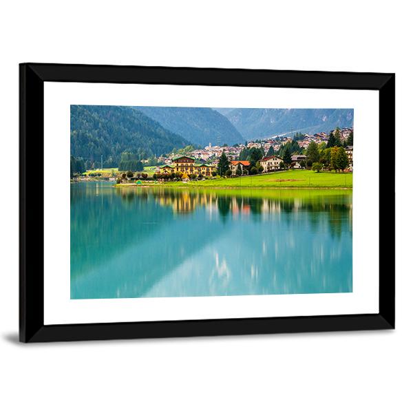 Village With Lake Auronzo Canvas Wall Art-3 Horizontal-Gallery Wrap-25" x 16"-Tiaracle