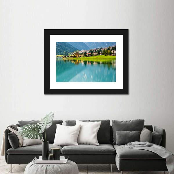 Village With Lake Auronzo Canvas Wall Art-3 Horizontal-Gallery Wrap-25" x 16"-Tiaracle