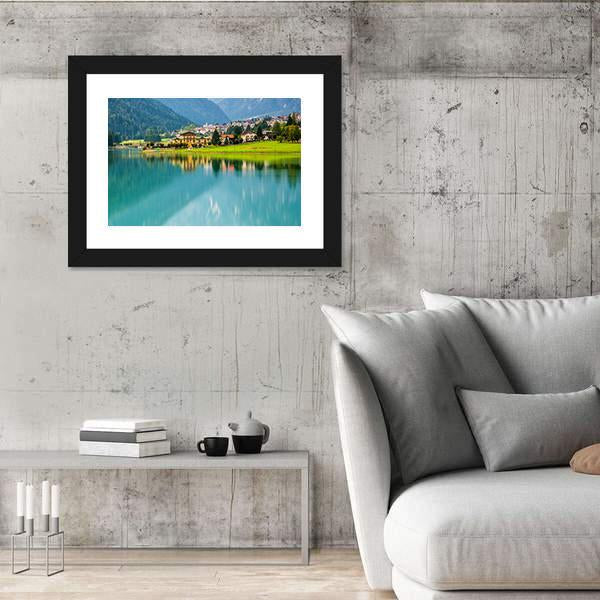 Village With Lake Auronzo Canvas Wall Art-3 Horizontal-Gallery Wrap-25" x 16"-Tiaracle