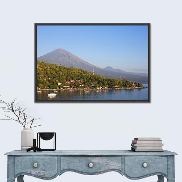 Village With Lake Canvas Wall Art-1 Piece-Floating Frame-24" x 16"-Tiaracle