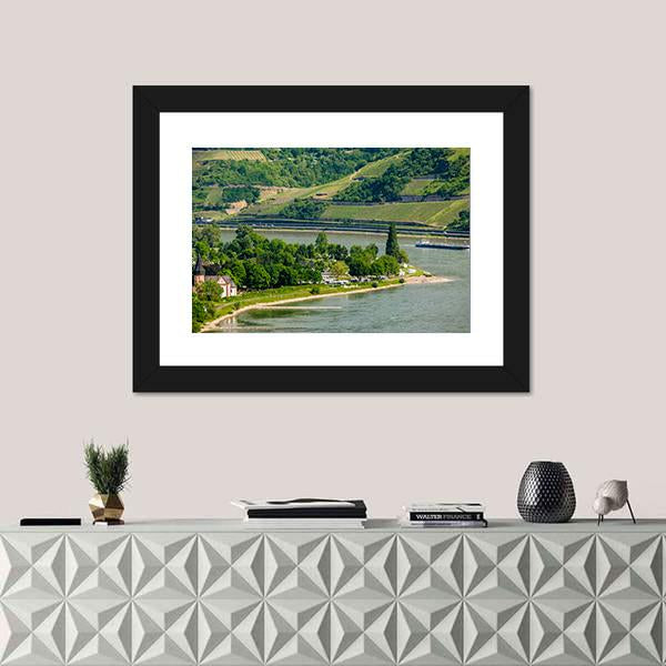 Vineyards At Rhine Valley Canvas Wall Art-1 Piece-Framed Print-42" x 14"-Tiaracle