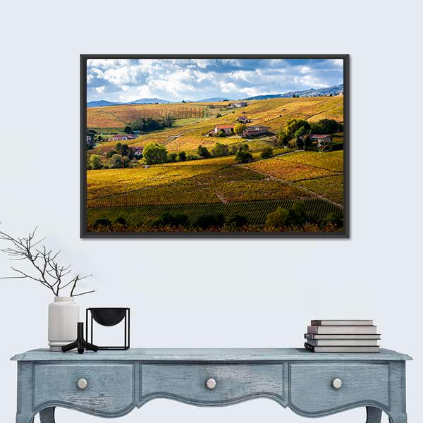 Vineyards Of Beaujolais France Canvas Wall Art-1 Piece-Floating Frame-24" x 16"-Tiaracle