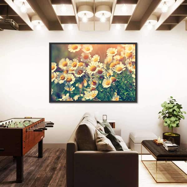 Vintage Wild Chamomile Flowers Canvas Wall Art-3 Horizontal-Gallery Wrap-25" x 16"-Tiaracle