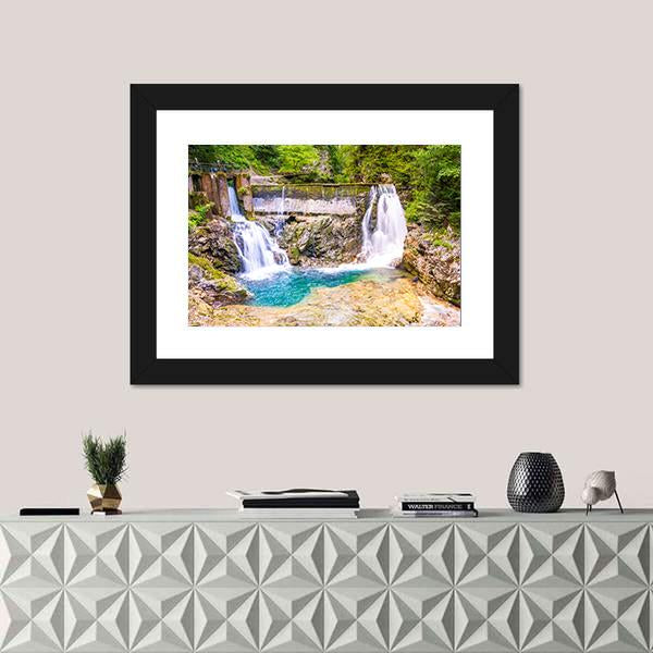 Vintgar Gorge Waterfall Slovenia Canvas Wall Art-1 Piece-Framed Print-30" x 20"-Tiaracle