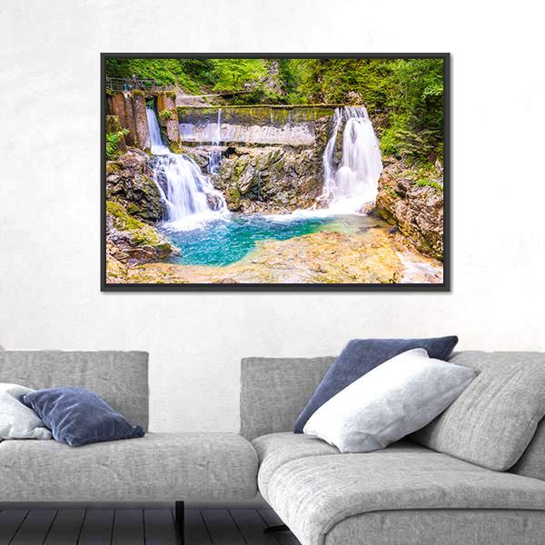 Vintgar Gorge Waterfall Slovenia Canvas Wall Art-5 Horizontal-Gallery Wrap-22" x 12"-Tiaracle