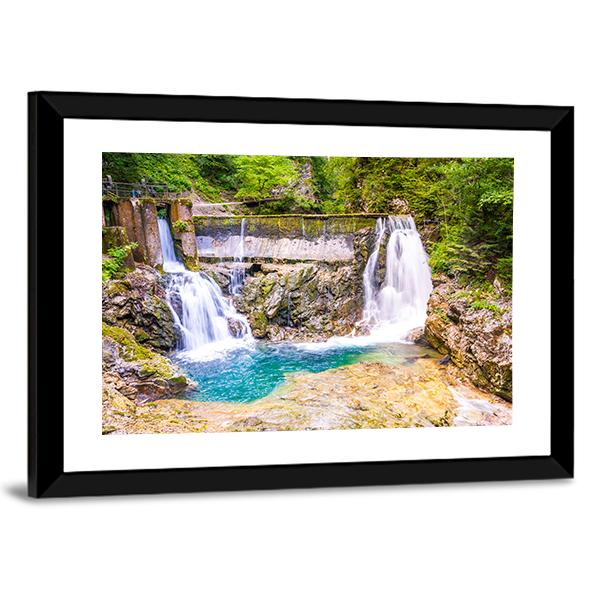 Vintgar Gorge Waterfall Slovenia Canvas Wall Art-5 Horizontal-Gallery Wrap-22" x 12"-Tiaracle
