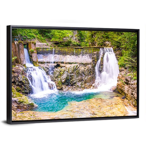 Vintgar Gorge Waterfall Slovenia Canvas Wall Art-5 Horizontal-Gallery Wrap-22" x 12"-Tiaracle